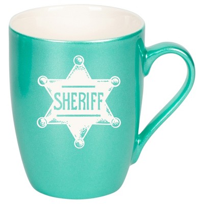 100 North Star Badge 10 Ounce Seafoam Metallic Finish, Comfortably Fits Your Hands, New Bone China Coffee Tea Cup Mug, Sheriff
