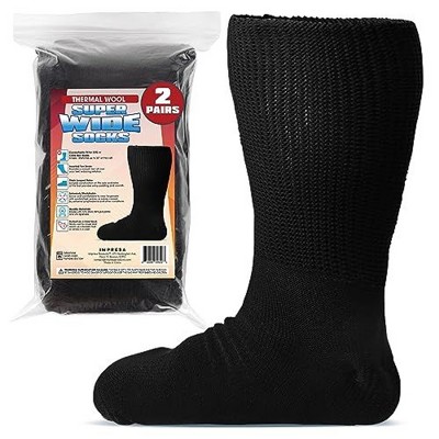Impresa [2 Pairs] Thermal Wool Extra Wide Socks for Swollen Feet - 30'' Stretch Wide Calves Socks for Swollen Legs