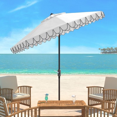 Ivory and Black 11-Foot Round Beach Umbrella with Scalloped Edge