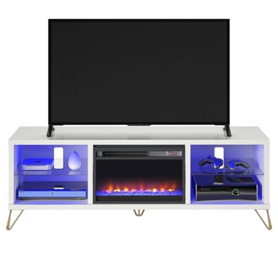 Finley 70" White Electric Fireplace TV Stand with Glass Shelves