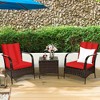 Costway 3 PCS Patio Rattan Furniture Set Coffee Table & 2 Rattan Chair W/Red Cushions - 4 of 4