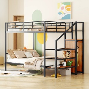 Twin Over Twin/Full Over Full Metal Bunk Bed with Lateral Storage Ladder and Wardrobe 4W - ModernLuxe - 1 of 4