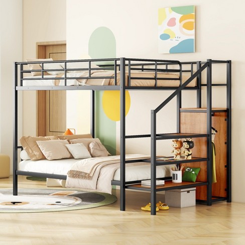 Twin Over Twin/Full Over Full Metal Bunk Bed with Lateral Storage Ladder and Wardrobe 4W - ModernLuxe - image 1 of 4