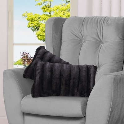 Cheer Collection Luxurious Faux Fur Throw Pillows Set of 2 - Black (12" x 20")