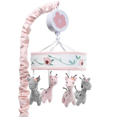 Lambs & Ivy Giraffe and a Half Pink/Gray Musical Baby Crib Mobile Soother Toy