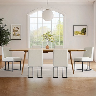 Set of 6 Upholstered Dining Chairs, Modern Fabric Kitchen Chairs with Black Metal Sled Base, Comfortable Padded Seat for Dining Room-Maison Boucle