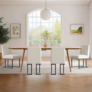 Set of 6 Upholstered Dining Chairs, Modern Fabric Kitchen Chairs with Black Metal Sled Base, Comfortable Padded Seat for Dining Room-Maison Boucle - 1 of 4