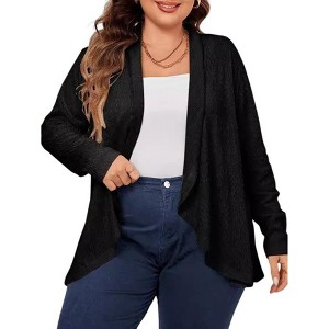Women's Plus Size Fashion Knit Cardigan Sweater Casual Long Sleeve Cardigans Tops 2025 Loose Outwear Coat - 1 of 4
