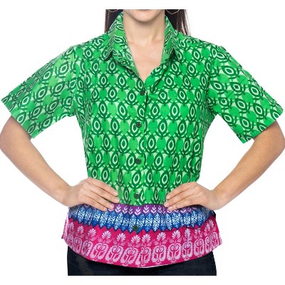 LA LEELA Hawaiian Shirts Womens Funky Vacation Button Up Summer Camp Beach Party Blouse Short Sleeve Tops Tropical Shirts