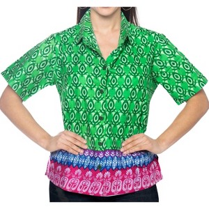 LA LEELA Hawaiian Shirts Womens Funky Vacation Button Up Summer Camp Beach Party Blouse Short Sleeve Tops Tropical Shirts - 1 of 4