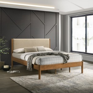 Roundhill Furniture Vichy Rubberwood Platform Bed in Light Walnut - 1 of 4