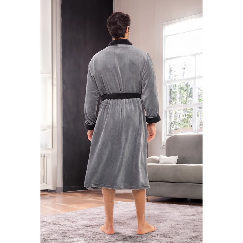 Men's Plush Fleece Robe, Soft Cozy Warm Wrap Around Bathrobe, 4 of 9