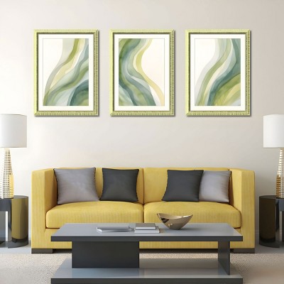 FONTOI 3pcs Abstract Flowing Framed Wall Art, Replaceable Canvas Prints Modern Wall Decor Living Room, Sofa Background, Green 18"* 24"*1.2"