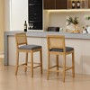 Ridstar Set of 2 Solid Wood Rattan-Back Bar Stools with Matte Linen Cushions, High-Resilience Foam & S-Shaped Springs-Gray - 3 of 4