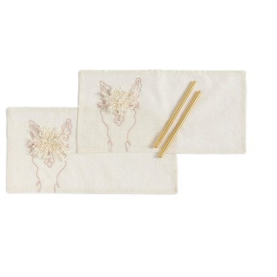 Llama Set of Two Straws And Cocktail Napkins Gift Set - Off-White - Shiraleah