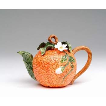 Kevins Gift Shoppe Hand Painted Ceramic Orange Teapot