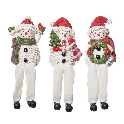 Transpac Christmas Resin Knit Snowman Shelf Sitter Set of 3 Christmas Home Decorations