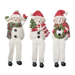 Transpac Christmas Resin Knit Snowman Shelf Sitter Set of 3 Christmas Home Decorations - 1 of 1