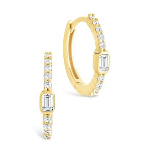 SHINE by Sterling Forever Sterling Silver Emerald Cut Bezel Set Huggie Hoop Earrings - 1 of 4