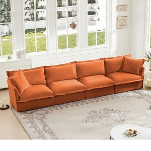 Oversized 156.6" Chenille Slipcovered 4 Seater Modular Sectional Sofa with French Edges and Removable Covers, 4-Piece Free combination - 1 of 4