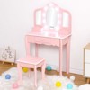 Kids Vanity, Girls Makeup Vanity Set with 3 Mirrors and Light, Brightness Adjustable Wooden Toddler Dressing Table with Stool, Pretend Play Vanity - 2 of 4