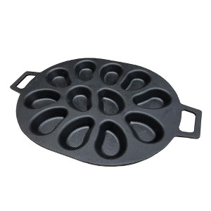 Bayou Classic 7413 Cast Iron 12 Shellfish Shaped Oyster Grill and Serve Kitchen Cooking Pan for Shucked or Half-Shell Seafood, Black - 1 of 4