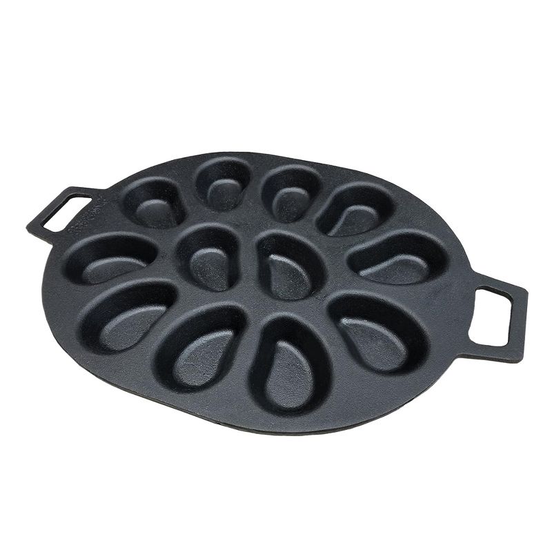 Bayou Classic 7413 Cast Iron 12 Shellfish Shaped Oyster Grill and Serve Kitchen Cooking Pan for Shucked or Half-Shell Seafood, Black, 1 of 8