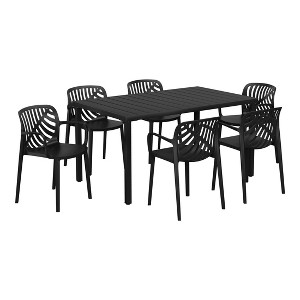 WestinTrends Playa 7-Piece Outdoor Metal Rectangle Patio Dining Table Set With Stackable Resin Patio Dining Chairs - 1 of 4