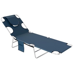 Outsunny Folding Beach Lounge Chair with Face Hole and Arm Slots, 5-level Adjustable Sun Lounger Tanning Chair with Pillow - 1 of 4