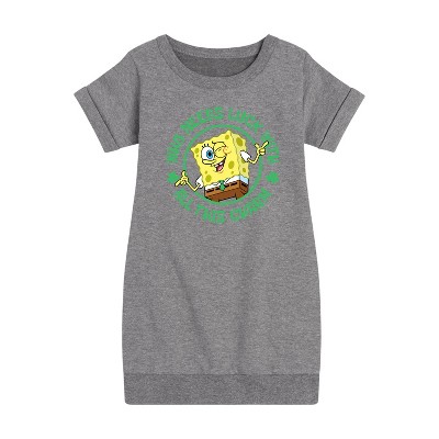 - SpongeBob Squarepants - Who Needs Luck With This Charm Graphic Short Sleeve Fleece Dress