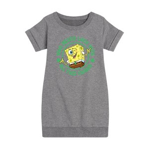 Girls' - SpongeBob Squarepants - Who Needs Luck With This Charm Graphic Short Sleeve Fleece Dress - 1 of 4