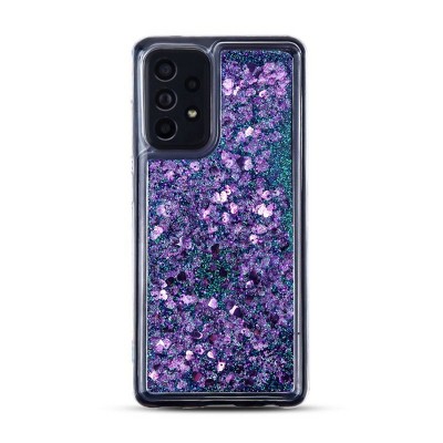 MyBat Quicksand Glitter Hybrid Protector Cover Case Compatible With Samsung Galaxy A52 5G - Hearts Purple