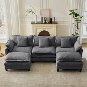 Modular Sectional Sofa,Corduroy Cloud Couch with Movable Ottoman&Throw Pillows,Modern L/U-Shaped Sofa,Comfy Deep Seat Couch for Living Rooms,Bedroom - 1 of 4