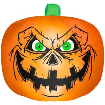 Gemmy Halloween Inflatable Flat Styled Jack O' Lantern with Creepy Face, 7.5 ft Tall, Multi