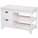 HOMCOM Shoe Cabinet, Wooden Storage Bench with Cushion, Entryway Rack with Drawers, Open Shelves