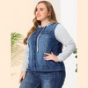 Agnes Orinda Women's Plus Size Denim Hood Layered Drawstring Fall Winter Button Pockets Jean Jackets - 3 of 4