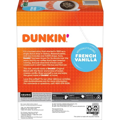 Dunkin&#39; French Vanilla Flavored Medium Roast Coffee - Keurig K-Cup Pods - 22ct