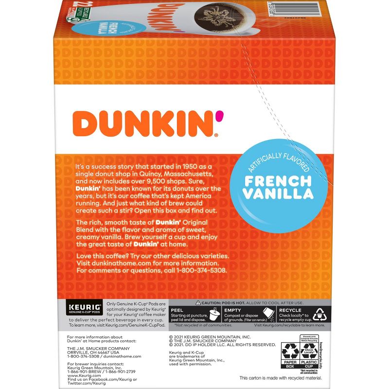 Dunkin&#39; French Vanilla Flavored Medium Roast Coffee - Keurig K-Cup Pods - 22ct, 3 of 9