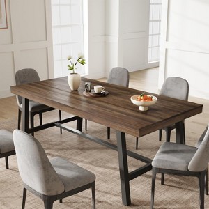 63in Large Rectangle Dining Table for 4-6 People, Rustic Wood Kitchen Table with Metal Legs, Industrial Patio Table for Living Room, Dining Room - 1 of 4