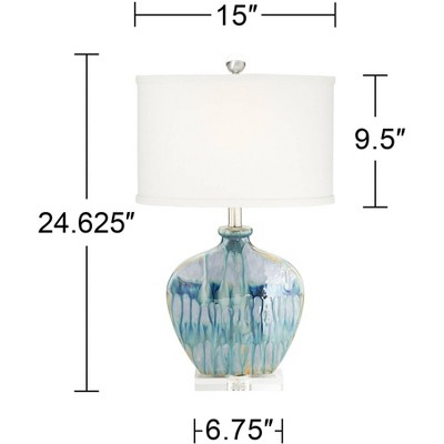 Set of 2 Blue Ceramic Table Lamps with Off-White Fabric Shades