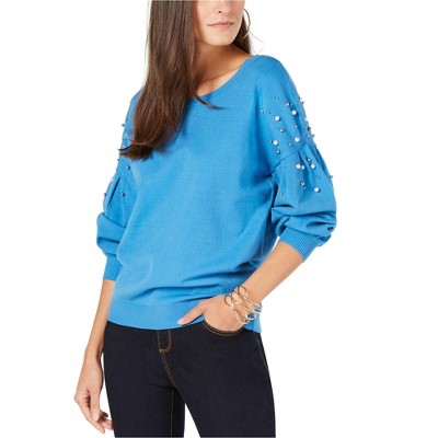 I.N.C International Concepts Womens Embellished Pullover Sweater, Blue, Large
