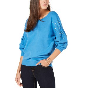 I.N.C International Concepts Womens Embellished Pullover Sweater, Blue, Large - 1 of 1