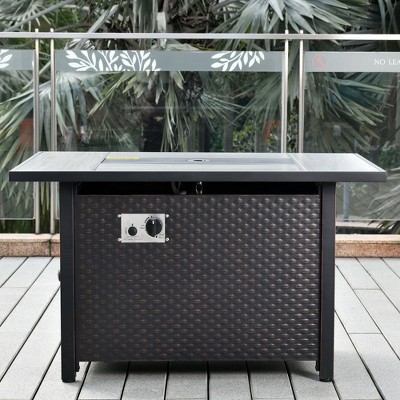 XIZZI Adjustable Flame Metal Fire Pit Table with Gray Tile Top, Lava Rock & Dust Cover, Two Sizes Fire Table for Cozy Outdoor or Indoor Heating