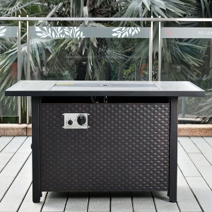 XIZZI Adjustable Flame Metal Fire Pit Table with Gray Tile Top, Lava Rock & Dust Cover, Two Sizes Fire Table for Cozy Outdoor or Indoor Heating - 1 of 4