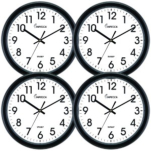 Impecca 14 Inch Sweep Movement Wall Clock, Black, 4-Pack - 1 of 4