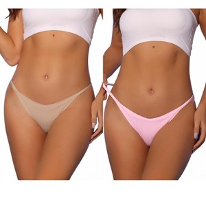 Allegra K Women's V-waisted Underwear Ruched Invisibles Breathable No Trace Thongs 2 Packs - 1 of 4