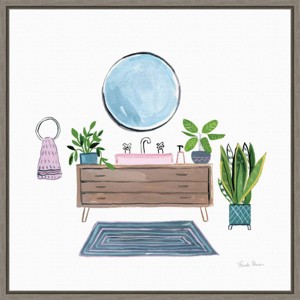 16" x 16" Bathroom I by Farida Zaman Framed Canvas Wall Art Green - Amanti Art: Serene Decor, Refreshing Scene - 1 of 4