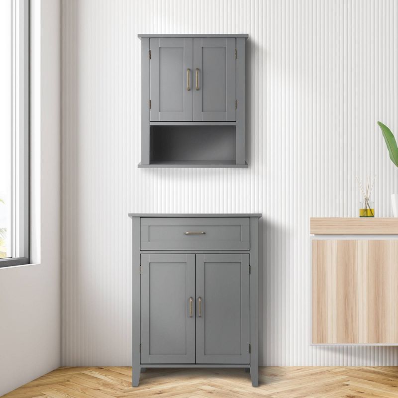 Mercer Mid Century Modern Wooden Floor Storage Cabinet Gray - Elegant Home Fashions, 3 of 11