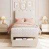 Twin Bed Frame with Drawer, White Velvet Upholstered Platform Bed with Wave Headboard for Kids/Girls, Wooden Slats Support, No Box Spring Needed - 3 of 4