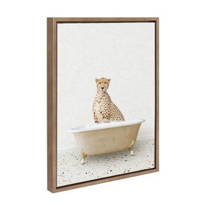 Kate & Laurel All Things Decor 18"x24" Sylvie Cheetah in Terrazzo Bath Framed Wall Art: Whimsical Animal Decor, Gold Frame - 1 of 4